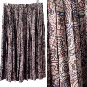Vintage Paisley Floral Accordion Pleated Wool Blend Midi Skirt size medium M